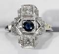 041275 ART DECO GOLD BLUE SAPPHIRE  DIAMOND RING