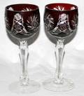 030109 CRYSTAL WINE GOBLETS RUBYOVERLAY SET OF 9
