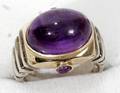 021216 GOLD STERLING SILVER  AMETHYST CABOCHON RING