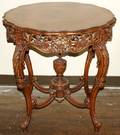 020156 FRENCH CARVED WALNUT PARLOR TABLE H 30 W30