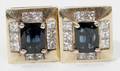 062136 VINTAGE RADIANT SAPPHIRE  DIAMOND EARRINGS