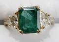 062133 4CT ZAMBIAN EMERALD CUT EMERALD  DIAMOND RING