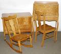 060110 AMERICAN BIRDSEYE MAPLE DRESSER DESK  CHAIRS