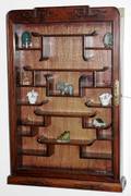 052181 CHINESE ROSEWOOD HANGING NETSUKE CABINET H 29