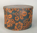 Pennsylvania wallpaper covered bentwood hat box mid 19th c