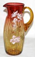 042140 AMBERINA GLASS PITCHER W ENAMEL C 1870