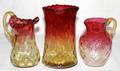 042139 VICTORIAN AMBERINA GLASS PITCHERS CELERY DISH