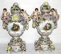 042131 SCHUMANN DRESDEN PORCELAIN COVERED URNS H 17