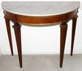 042104 MAHOGANY MARBLE TOP DEMILUNE CONSOLE TABLE