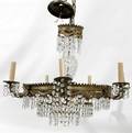032076 CRYSTAL  BRASS TIERED CHANDELIER