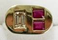 022124 85CT EMERALD CUT DIAMOND  RUBY GENTS RING