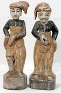 021245 BURMESE CARVED WOOD MALE FIGURES 2 H 16