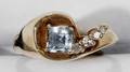 061299 14KT GOLD AQUAMARINE  DIAMOND RING