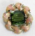 061294 14KT GOLD TOURMALINE  ENAMEL BROOCH W 1