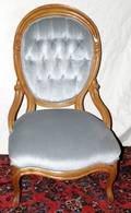 051195 VICTORIAN WALNUT  BLUE VELVET SIDE CHAIR