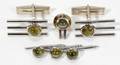 042185 14 KT  CHYSOBERYL CUFFLINK TIE TACK STUD SET
