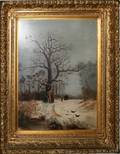 030180 FL OIL ON BOARD 1887 24x18 WINTER SCENE