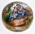 022138 LIMOGES ENAMEL BOX W COURTING SCENE GAMET