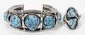 051215 ZUNI SILVER  TURQUOISE CUFF BRACELET  RING