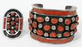 051207 ZUNI STERLING SILVER  CORAL CUFF BRACELET