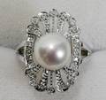 050216 9510MM PEARL DIAMOND  GOLD FILIGREE RING