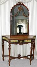 042199 HANDPAINTED WALNUT CONSOLE WITH MIRROR