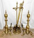 042206 BRASS ANDIRONS  FIRE TOOLS C 1900 H 24