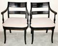 041388 REGENCY STYLE DECORATED  BLACK ARMCHAIRS