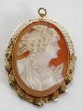 040294 GOLD FILIGREE  CARVED SHELL OVAL CAMEO PIN