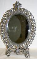 040281 VICTORIAN STYLE GLASS  CAST METAL MIRROR