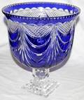 032129 CRYSTAL COBALT BLUE OVERLAY COMPOTE H 13