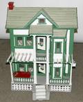 030248 ANTIQUE PAINTED GREEN  WHITE DOLL HOUSE
