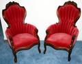 030235 VICTORIAN MAHOGANY  VELVET PARLOR CHAIRS