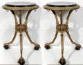 022186 FRENCH METAL BELGIAN MARBLE PEDESTAL TABLE