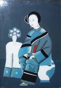 041447 JAPANESE REVERSE PAINTING UNDER GLASS 20x13