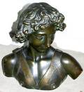 022216 BROWN PATINA CAST PLASTER BUST OF YOUNG MAN