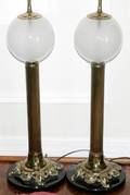 062293 BRASS  GLASS LAMPS PAIR H 43
