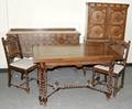 061406 JACOBEAN STYLE OAK DINING TABLE CHINA CABINET