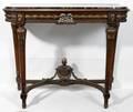 060274 LOUIS XIV STYLE WALNUT  MARBLE CONSOLE TABLE