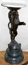 060273 BRONZE LION FORM PEDESTAL W MARBLE TOP H 48