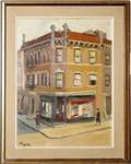 052324 MYRLE MASTAGLIO OIL ON BOARD CORNER DRUGSTORE