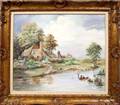 032212 BOWLDY OIL ON CANVAS H20 W24 COTTAGE SCENE