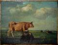 032204 CT OIL ON CANVAS COWS IN A LANDSCAPE