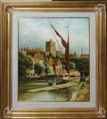 032202 TREMONT OIL ON CANVAS CANAL W SAILBOAT