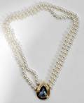 032190 PEARL NECKLACE W 12CT BLUE TOPAZ PENDANT