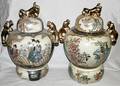 030320 JAPANESE PAINTED SATSUMA PORCELAIN URNS