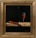 022270 BERT BEIRNE OIL ON WOOD PANEL CIGAR MATCHES