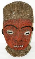 061430 AFRICAN WOOD MASK W BEADING  COWRY SHELLS
