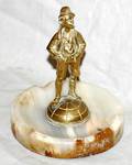 050338 MARBLE ASH TRAY W BRASS FIGURE BOY ON GLOBE