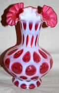 040413 AMER CRANBERRY OPALESCENT OVERLAY GLASS VASE